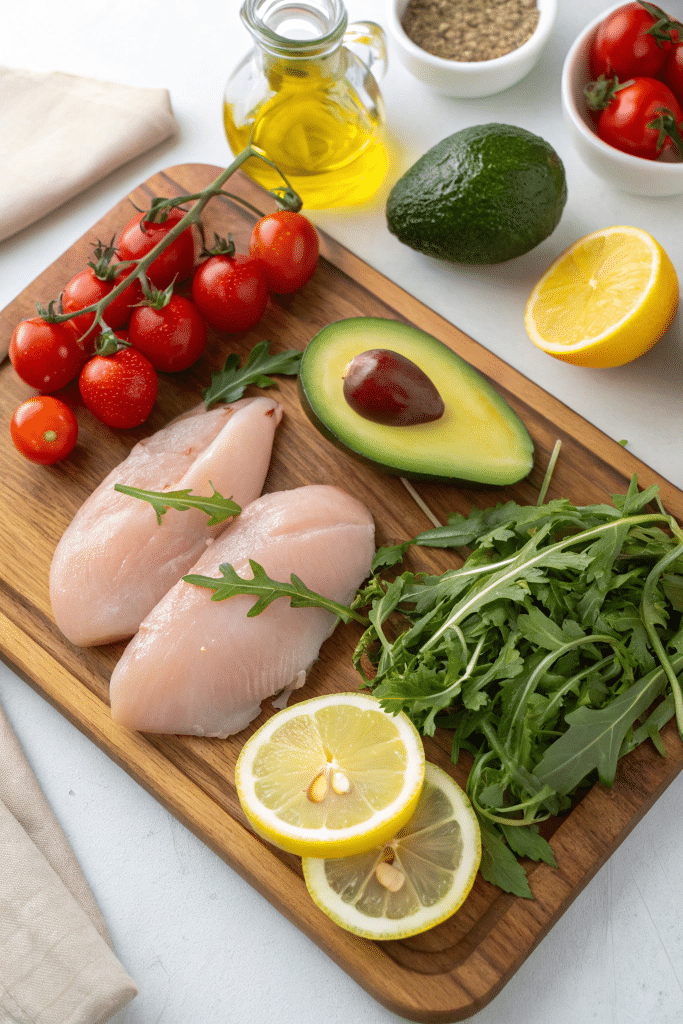 ingredients-salade-poulet-grille-avocat Ingrédients pour salade poulet grillé avocat