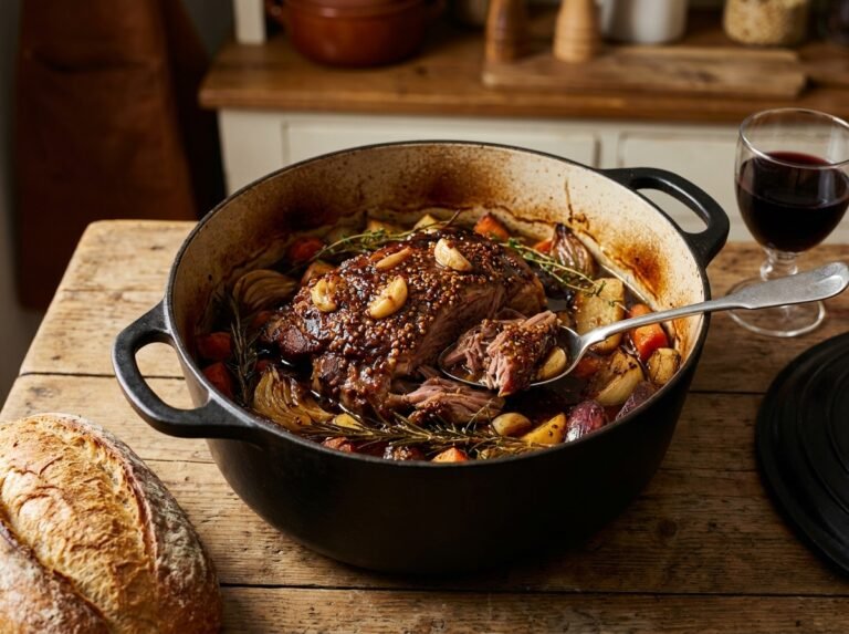 Épaule d’Agneau Confit au Four à l’Ail, au Miel et à la Moutarde