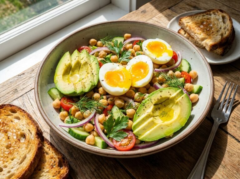 Salade d’avocat, œuf et pois chiches : fraîche, complète et gourmande