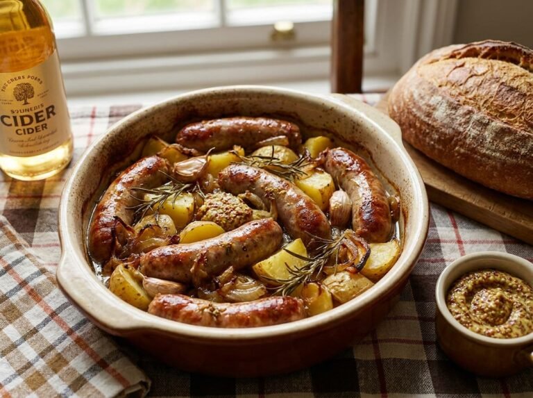 Saucisses au Four avec Pommes de Terre et Moutarde : une recette simple, généreuse et savoureuse