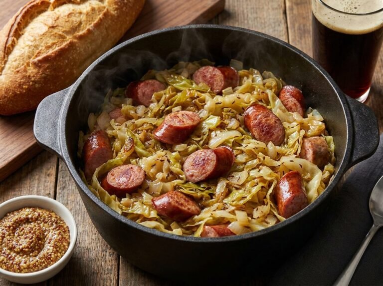 Chou Vert Braisé aux Saucisses Fumées : Une Recette Traditionnelle, Réconfortante et Pleine de Saveurs