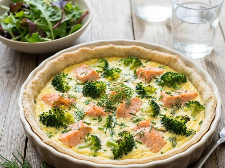 Quiche minceur brocoli & saumon, légère et savoureuse