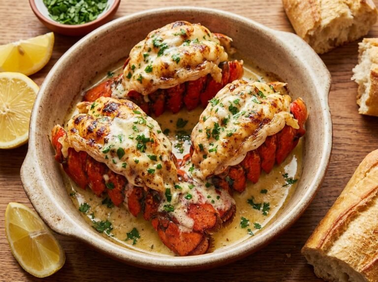 Broiled Lobster Tails in Creamy Garlic Butter Sauce