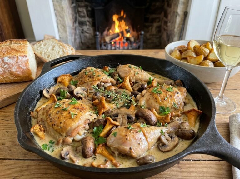 Poulet à la crème et aux champignons