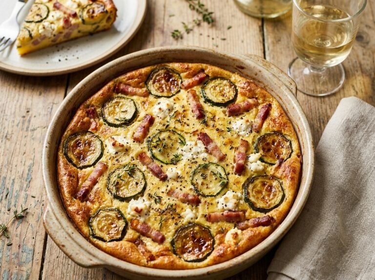 Clafoutis aux Courgettes, Lardons et Chèvre : une recette salée gourmande et facile