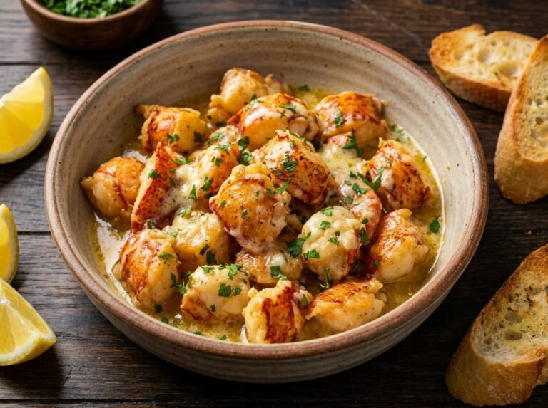 Creamy Garlic Butter Seafood Lobster Bites