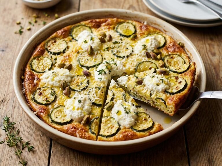 Tarte Sans Pâte aux Courgettes Rôties, Ricotta, Parmesan & Pistaches : une recette légère et gourmande
