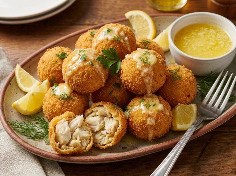 Golden Jumbo Lump Crab Seafood Bombs with Lemon Butter