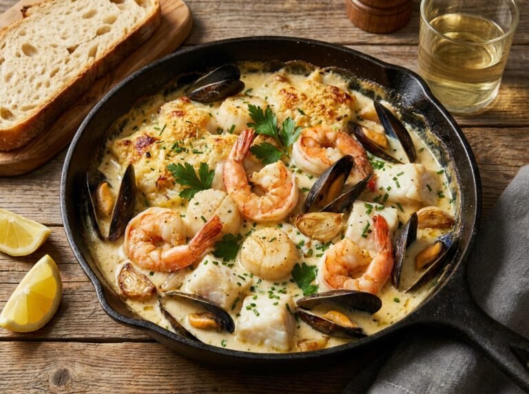 Creamy Garlic Seafood Medley