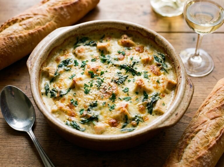 Gratin crémeux de poulet aux épinards : une recette gourmande et réconfortante