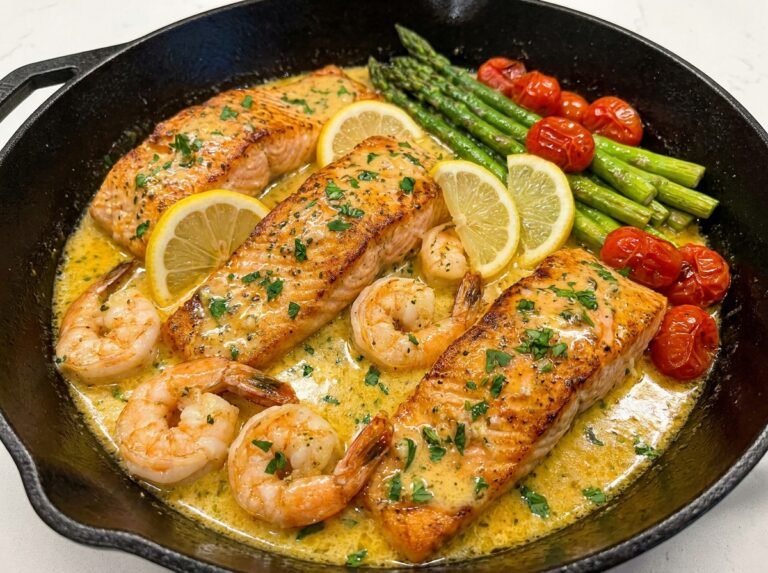 Creamy Garlic Butter Salmon with Shrimp