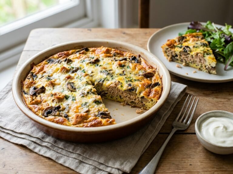 Quiche sans pâte au thon et champignons