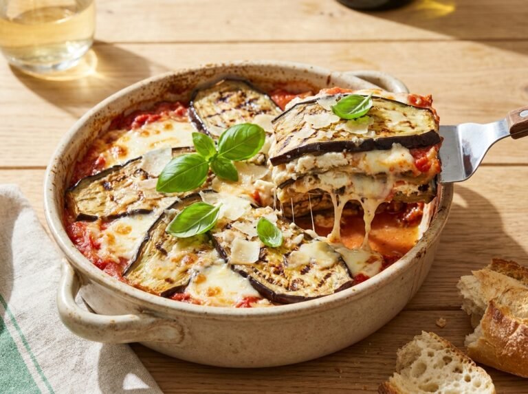 Lasagnes d’aubergines à la ricotta, légères et fondantes