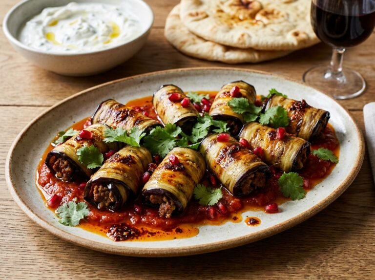Rouleaux d’aubergines au bœuf épicé — 4 personnes
