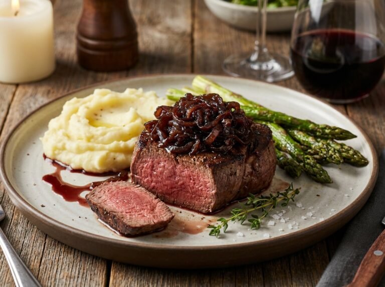 Filet Mignon de Bœuf aux Oignons Caramélisés : une recette tendre et raffinée