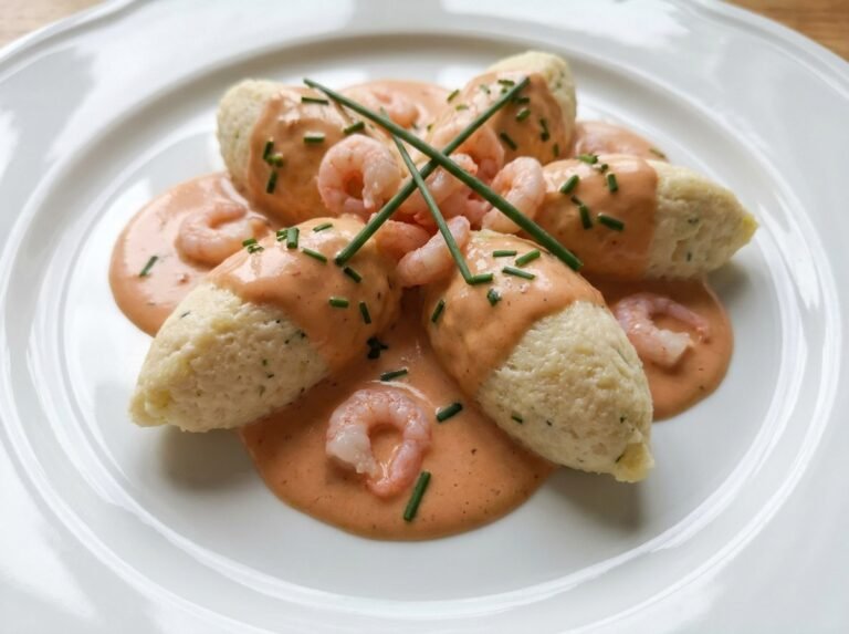Mousseline de poisson et sauce aux crevettes