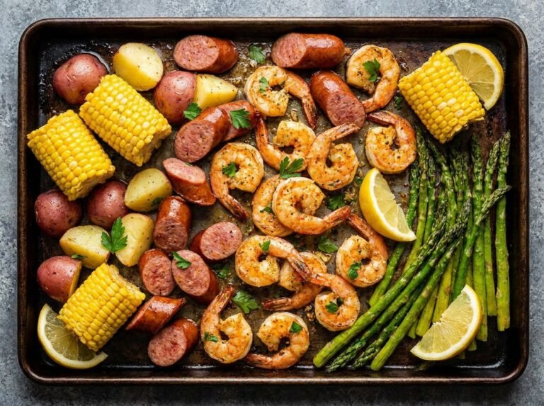 Garlic Butter Seafood Sheet Pan with Shrimp, Sausage and Corn