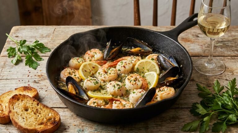 Garlic Butter Shrimp Seafood Skillet