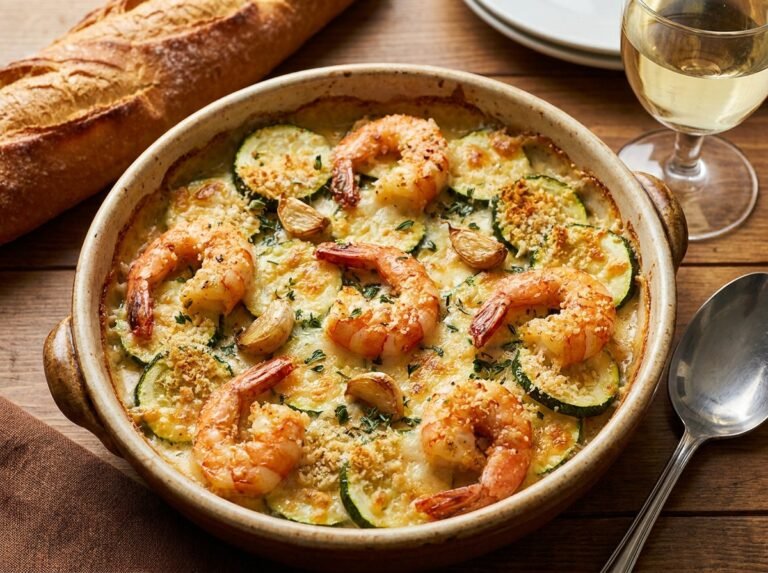 Courgettes et crevettes gratinées à l’ail