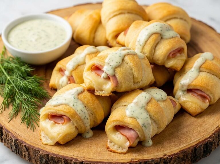 Roulé apéritif jambon-fromage moelleux, sauce légère à l’aneth