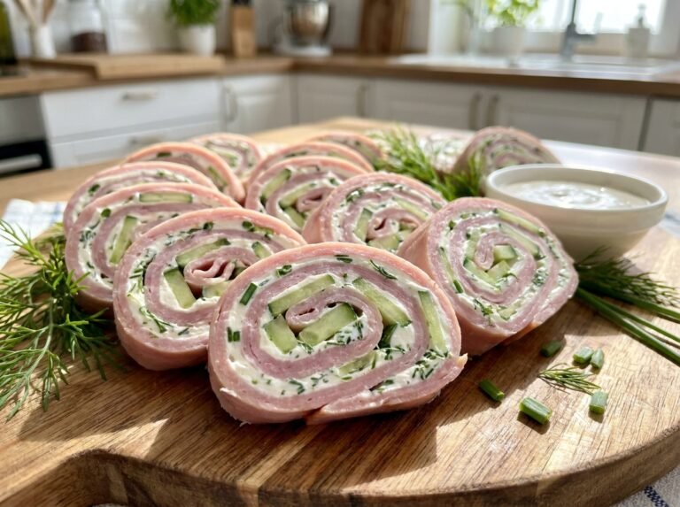 Roulés de jambon au concombre et fromage frais aux herbes