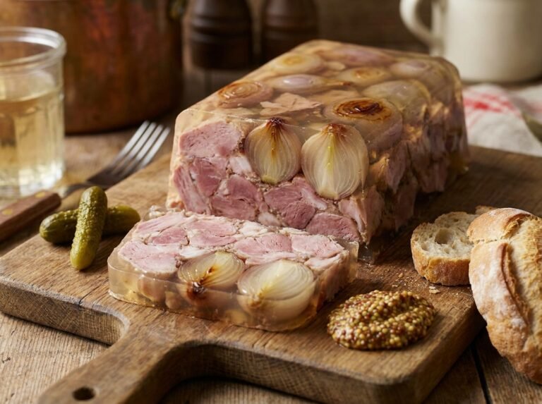 Jambonneau en gelée aux échalotes, façon terrine — sans bière et halal