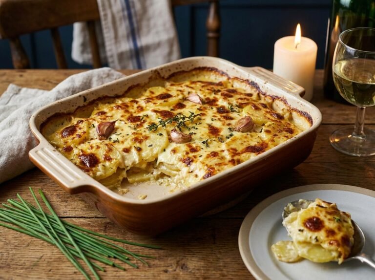 Gratin dauphinois maison aux pommes de terre, crème et ail