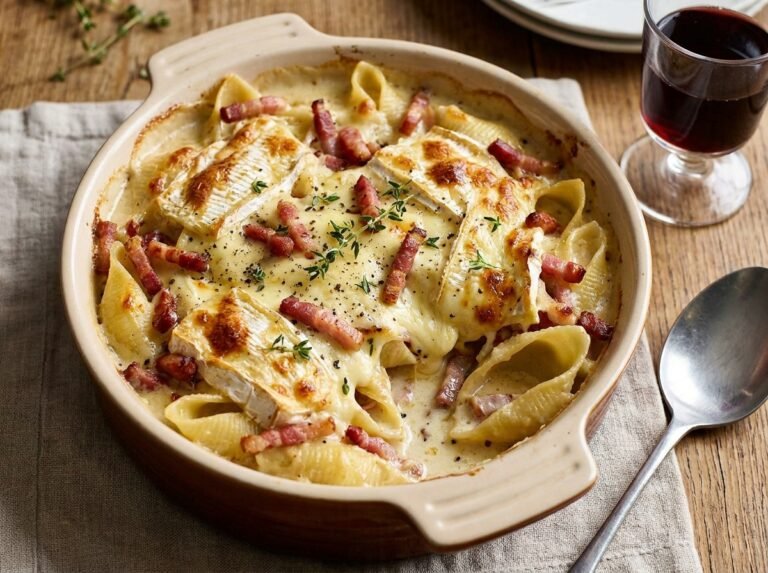 Gratin de Pâtes au Camembert et aux Lardons : Une Recette Fondante et Réconfortante