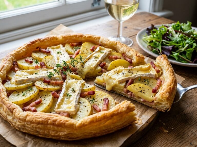 Tarte pommes de terre, camembert et lardons