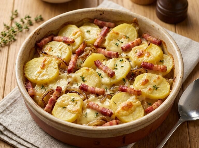 Gratin tartiflette rapide au reblochon, pommes de terre et lardons fumés