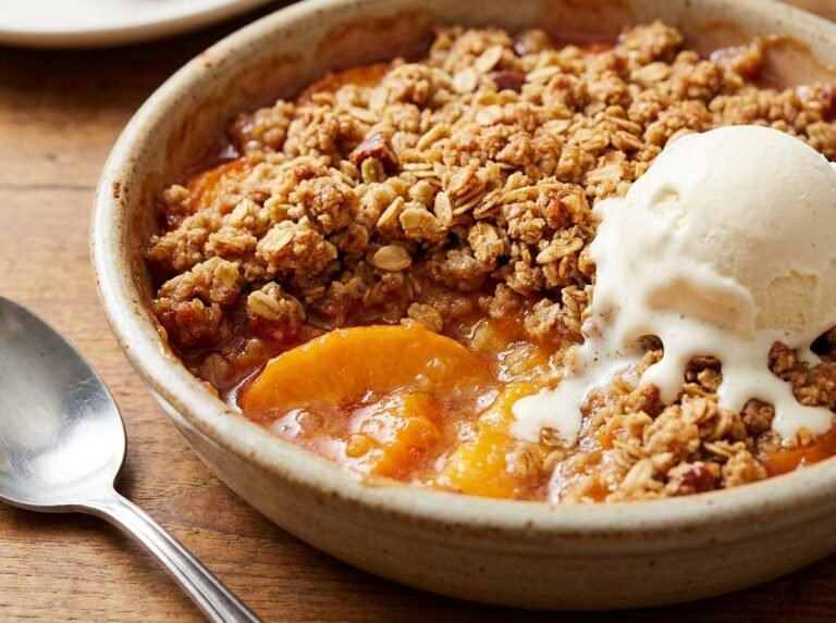 Crumble pêche-abricot, croustillant, fondant et terriblement gourmand !
