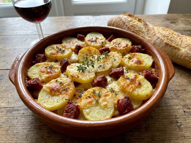 Gratin de pommes de terre au chorizo et à la raclette
