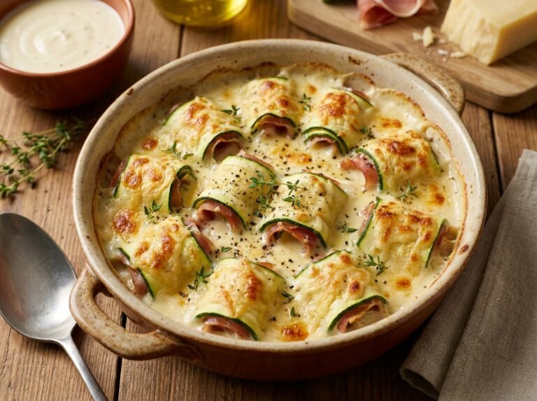 Roulés de Courgettes au Jambon, Fromage et Béchamel Gratinée