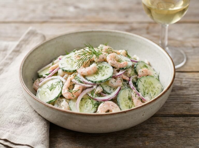 Salade crémeuse de concombre et crevettes : fraîche, légère et gourmande