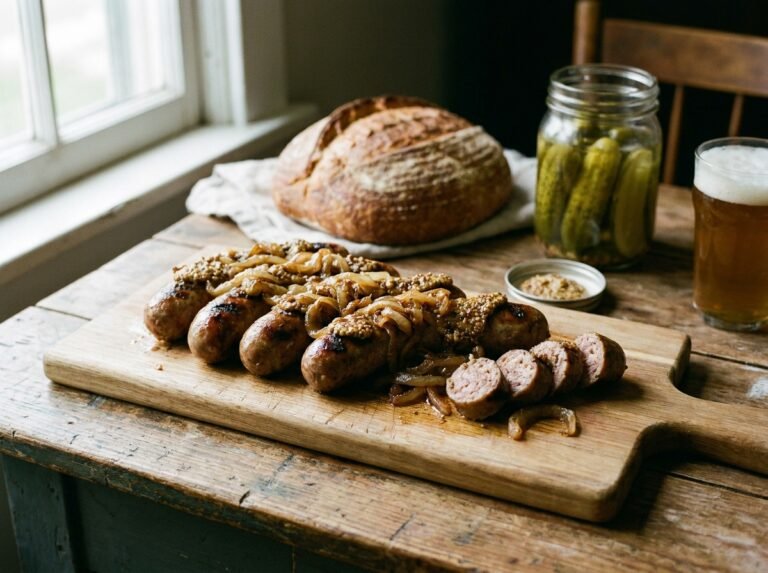 Saucisses à la moutarde et aux oignons