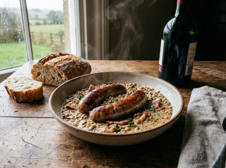Saucisses aux lentilles à la moutarde : un plat rustique et réconfortant