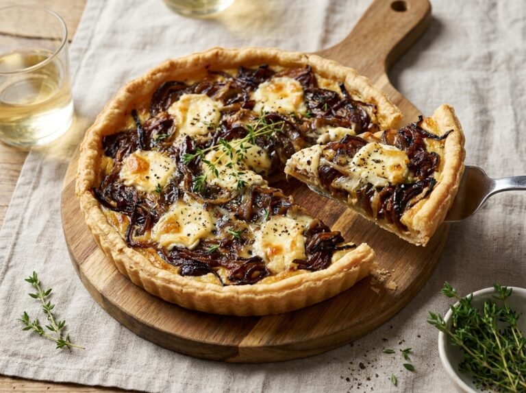 Tarte salée aux oignons et chèvre : recette facile et fondante