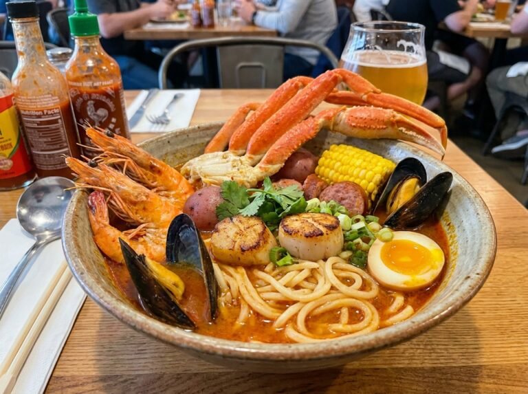 Seafood Boil Ramen with Shrimp, Crab, Mussels and Scallops