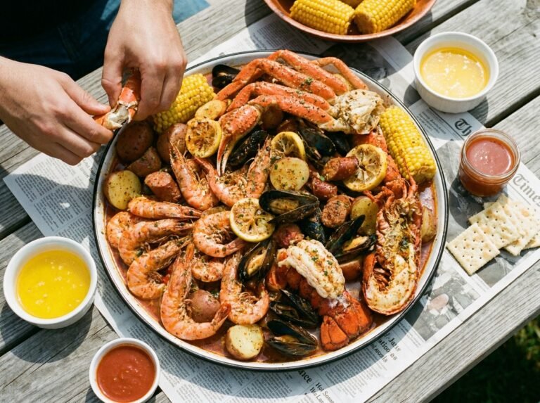 Garlic Butter Cajun Seafood Boil with Shrimp, Snow Crab, Mussels and Lobster