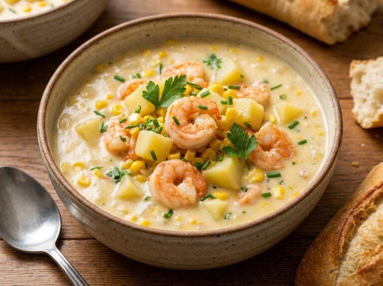 Creamy Corn and Potato Seafood Chowder with Shrimp
