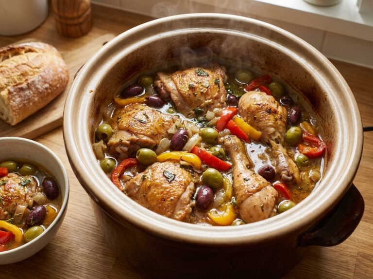 Poulet aux olives et poivrons à la mijoteuse