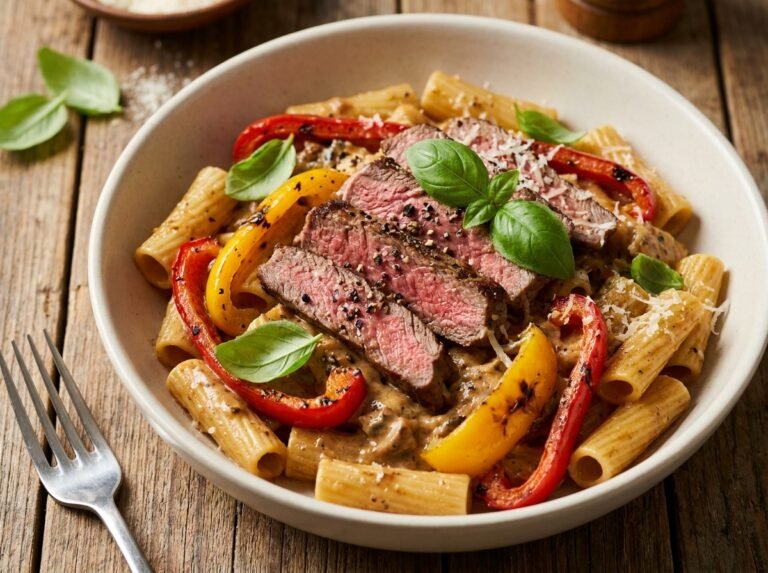 Pâtes au Steak et Poivrons : Une Recette Gourmande et Pleine de Saveurs