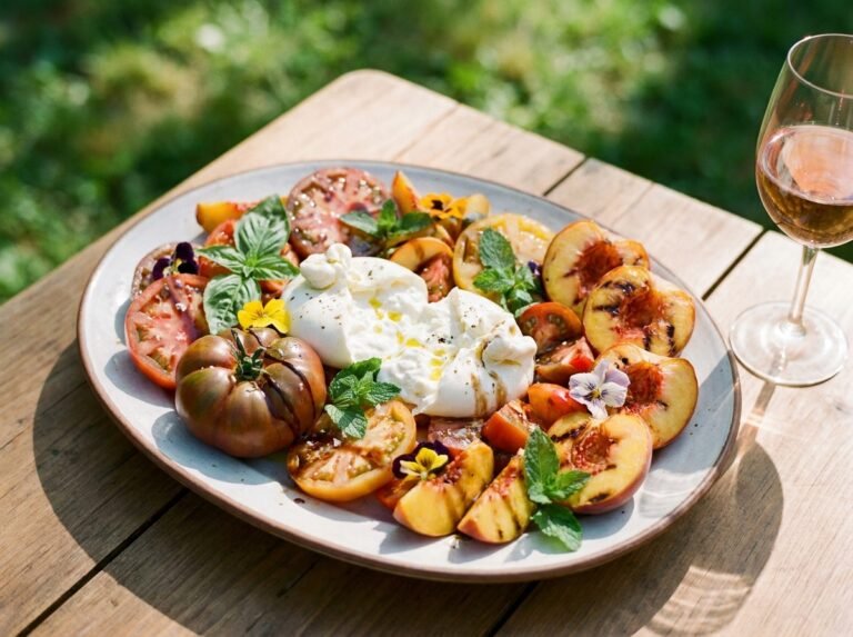 Salade estivale tomates, burrata & pêches