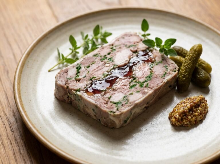 Terrine froide de lapin persillée, gelée au porto et herbes fraîches