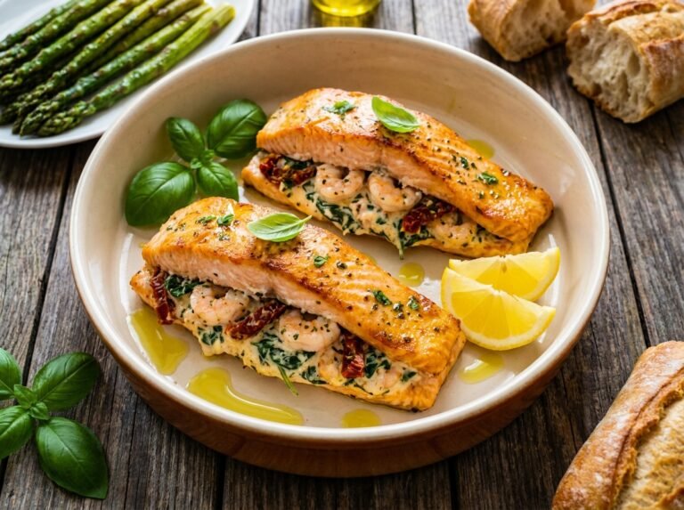 Tuscan Shrimp-Stuffed Salmon Seafood Fillets