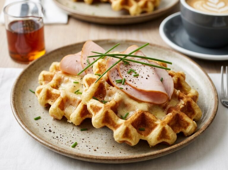 Gaufres salées croustillantes au jambon de poulet et fromage