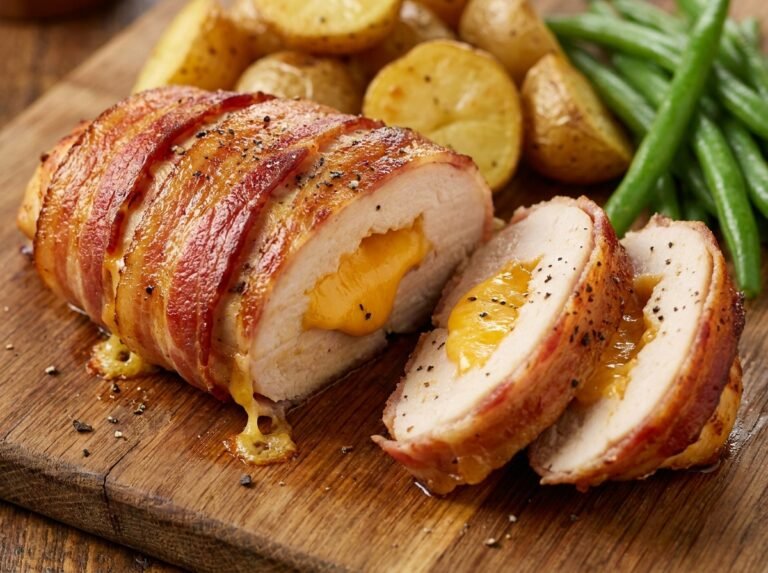 Poulet enroulé de bacon fumé et cheddar : une recette fondante et gourmande