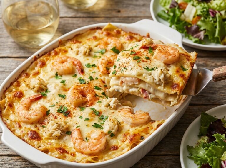 Creamy Seafood Lasagna with Shrimp and Crab