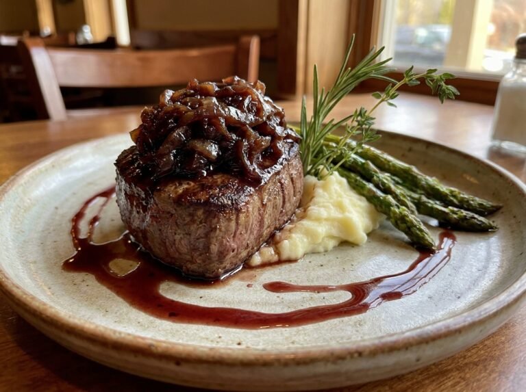 Filet mignon de bœuf aux oignons caramélisés