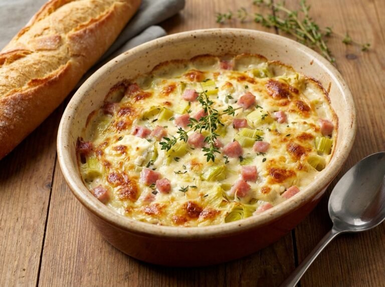 Gratin de poireaux au Boursin et au jambon